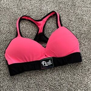 Victoria's Secret Pink Neon Pink and Black Racerback Sports Bra